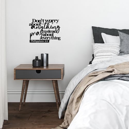 Pigort Scripture Metal Wall Art-Instead Pray About Everything Sign-Philippians4:6 Bible Black Home Decor for Living Room, Bedroom, Dining Room Kitchen 11"X14.5"