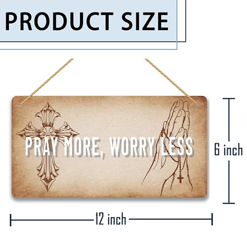 Pray More Worry Less Wood Sign - Inspirational Christian Wall Art, Rustic Farmhouse Home Decor, Religious Gift for Anxiety Relief, Bible Verse Encouragement Plaque 12x6 Inch C02