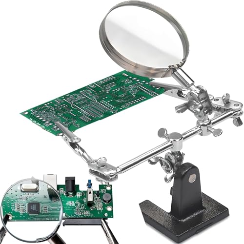 Retoo Third Hand Magnifier with Clamps, Adjustable 2.5X Magnification, Designed for Soldering, Crafting and Inspection of Micro Objects