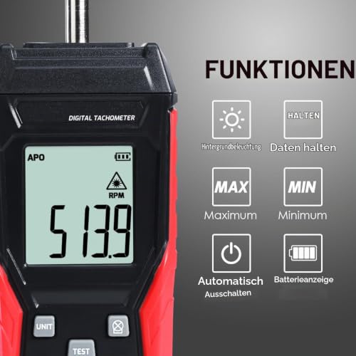 Digital Tachometer, 2 in 1 Speedometer, 3~99999 rpm, Non-Contact and Contact Range of 3~19999 RPM Speedometer, MAX/MIN/AVG/Hold Data, Speed Sensor for Car Engine Tool 2-in-1 Contact & Contactless