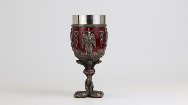 Veronese Design 6 7/8 Inch Baphomet Crimson Jeweled Serpent Chalice Stainless Steel Tumbler