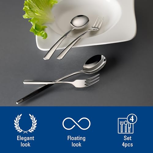 Villeroy & Boch - Daily Line Specials Collection Spaghetti Set, 4 Piece Set., Cutlery Set Consisting of 2 Spoons and 2 Forks, 18/10 Stainless Steel, 10.5 x 2.75 x 1 in, Dishwasher Safe