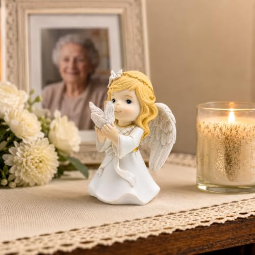 Comfy Hour 6.9 Inch Angel Figurine, Peace Dove Angel Statue White With Blonde Hair and Gold Accents
