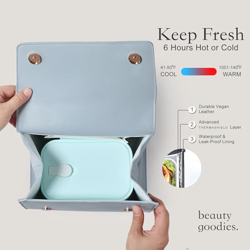 BEAUTYGOODIES Elegant Insulated Lunch Bags for Women, Aesthetic Baby Blue Classy Purse and Lunch Purse with Strap for Professional Women, Office and School