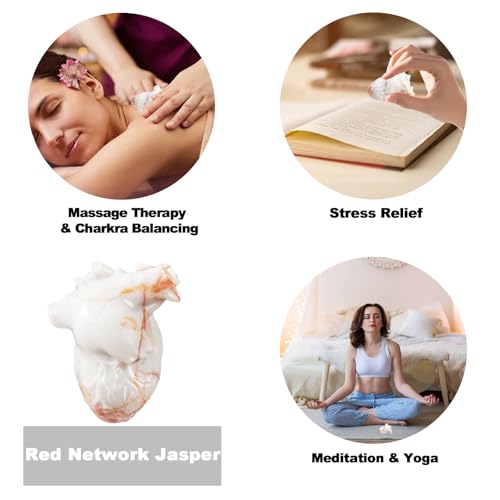 2.17" Red Network Jasper Heart Healing Crystal Hand-Carved Natural Stone Figurine Sculpture for Meditation, Stress Relief, Chakra Balancing, and Home Decor, Spiritual Gift for Women and Men Red Net Heart