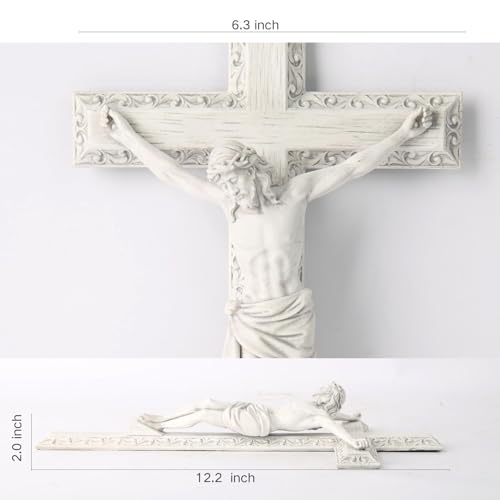 BC Catholic Crucifix Wall Cross 12" H Jesus Cross Wall Decor 12.2"L x 6.3"W White