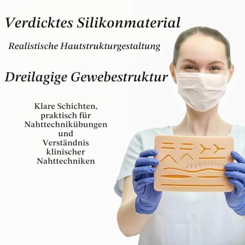 Silicone Seam Exercise Board, with Pre-Cut Wounds, 3-Layer Seam Padding, Silicone Seam Pad with Tear-Resistant Mesh, Suture Practice Pad Suture
