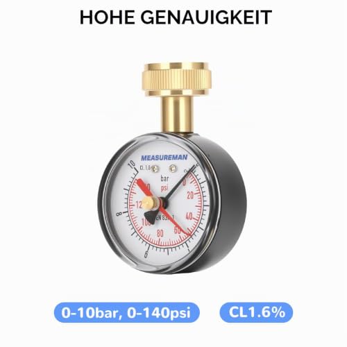 Water Pressure Gauge G3/4 Female Thread 0-10 Bar with Red Hand Water Pressure Test for Home
