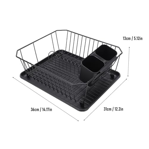 Asixxsix Dish Drying Rack, Stainless Steel Dish Drainer with Utensil Holder and Drainboard, Sink Organization and, 14" x 12" x 5" for Home and Apartment Decor (Black) Black