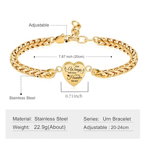 Imrsanl Heart Cremation Urn Bracelet Memorial Jewelry for Ashes Gold