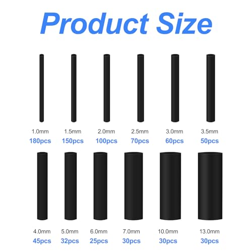 Lectorias Heat Shrink Tube Set, Heat Shrink Connector, Waterproof, Heat Shrink Tubes, Black, Heat Shrink Tube Connectors, Various Sizes for Electrical Insulation, Cable Repairs