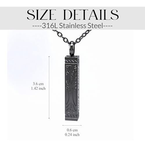 Tree of Life Urn Necklace for Ashes Cylinder Bar Cremation Jewelry Urn Pendant Memorial Necklace Keepsake Jewelry for Women Men - Forever in my heart Black Forever