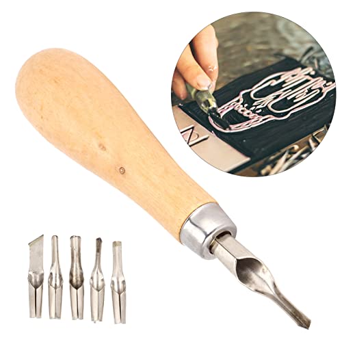 Linoleum Carving Engraving Tool Set Ideal for Rubber Stamp and Soft Wood 5 Different Blades Included