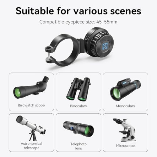 APEXEL Magnetic Telescope Phone Adapter, 45-55mm Aluminum Foldable Photo Adapter Fits All Smartphone, Universal Phone Mount for Binocular, Monocular, Microscope, Spotting Scope