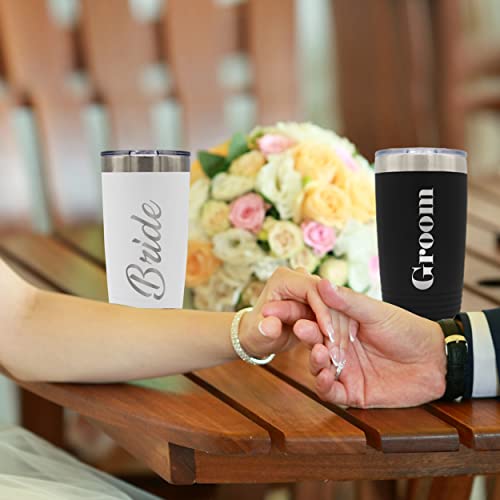 My Personal Memories Bride and Groom Insulated Travel Tumbler Set of 2 - Engraved To Go Cup Gift for Wedding, Rehearsal Dinner Party, Honeymoon, Reception (20 Oz Tumbler Set) 20 Oz Tumbler Set
