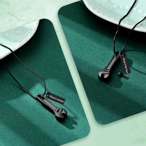 Wrench Cremation Jewelry Stainless Steel Urn Necklaces for Ashes Memorial Keepsake Pendant for Women Gifts With Funnel Kit & Bag Black