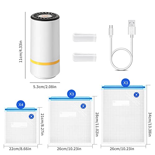 Portable Vacuum Sealer Set, Geliking Food Vacuum Sealer Machine Rechargeable Handheld Vacuum Sealer for Food with 10 Reusable Sous Vide Bags for Food Storage Sous Vide Cooking