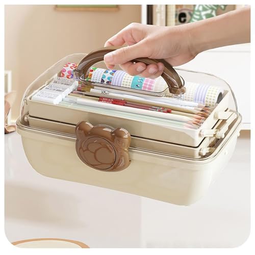 Hair Accessories Storage Box, Bear Organizer Box, 3 Layers Multipurpose Organizer, Jewelry Box, Plastic Hair Ties Holder Hair Clips Container (Brown) Brown