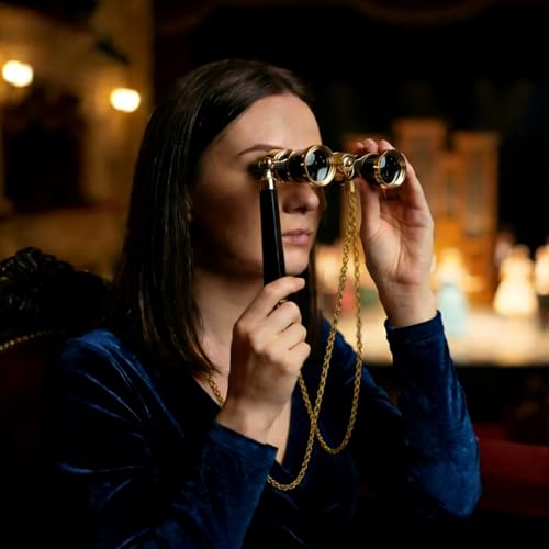 3X25 Opera Glasses Binoculars with Adjustable Handle & Chain Black with chain & handle