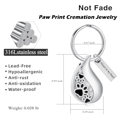 Hearbeingt Teardrop Urn Keychain for Ashes Tree of Life Cremation Jewelry Paw Print-silver