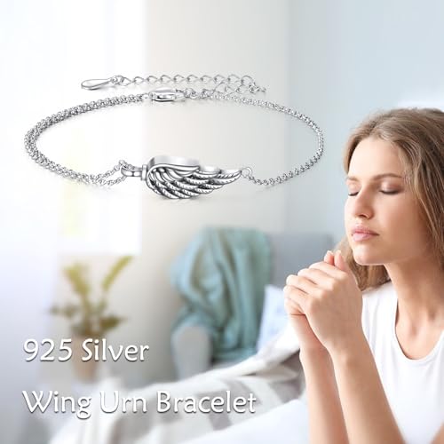 VONALA Compass Urn Bracelet for Ashes Sunflower Urn Bracelet 925 Sterling Silver Cremation Jewelry for Ashes Keepsake Irish Gifts for Men Women Wing Urn Bracelet