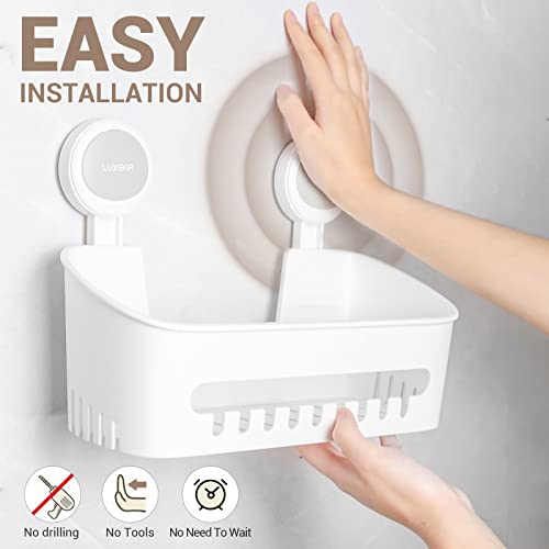 LUXEAR Shower Caddy Suction Cup 2 Pack Suction Shower Basket + Soap Dish Holder NO-Drilling Removable One Second Installation Shower Organizer Powerful Waterproof Bathroom Caddy Storage Large*1 Small*1