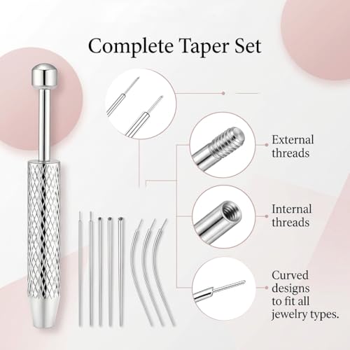 Piercing Insertion Aid Set, 13 Pieces Interchangeable Aid Tool and Ball Opener Accessories, Jewelery Tool for Ear, Nose and Lip, Silver