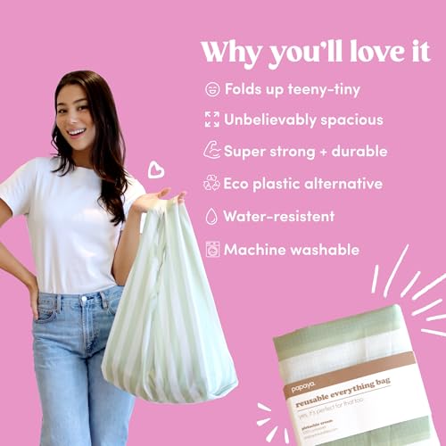 Papaya Reusable Grocery Shopping Bag, Foldable & Lightweight 3 Pack Multi Color