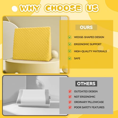 Wedge Pillow for Kids,Memory Foam for Back,Legs & Knees, Relaxation and Comfort, Soft and Breathable, Dot Texture Pillow for Reading Watching TV Gaming Sleeping, Fit for Sofa Floor Room Yellow