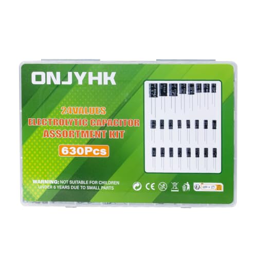 24 Value 630 Pieces Elko Capacitor Set 0.1uF to 1000uF Elkos Capacitors Assortment 10V 16V 25V 50V Aluminium Electrolytic Capacitors Electrolytic Capacitor Kit