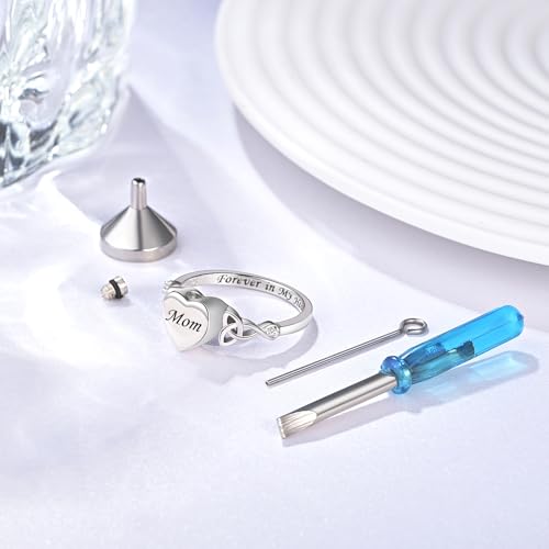 Heart Cremation Ring 925 Sterling Silver Pet Memorial Forever Loved Mom 8