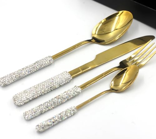 4 Pcs Bling Luxury Flatware Cutlery Set, Silver