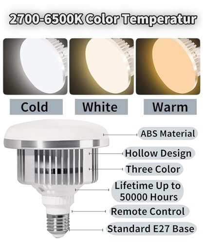 2 Pack LED 85W 2700-6500K Photography Light Bulb E27 Base 2 PCS
