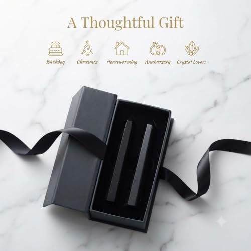 Jet Black Tourmaline Obelisk Tower (Approx. 3-3.5 Inch) – Natural Polished Black Gemstone Crystal Decorative Piece for Home & Office (Set of 2)