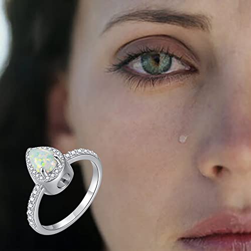 MANBU Sterling Silver Teardrop Opal Urn Ring for Ashes for Women Size 6