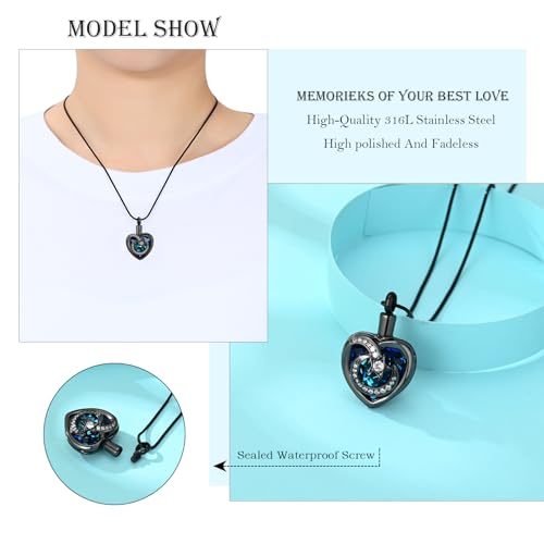 Heart Urn Necklace for Ashes Star Moon Cremation Jewellery for Women Men Stainless Steel Memorial Pendant for Human Pets Keepsake Ash Jewelry Bereavement Gifts with Fill tool Black-Blue