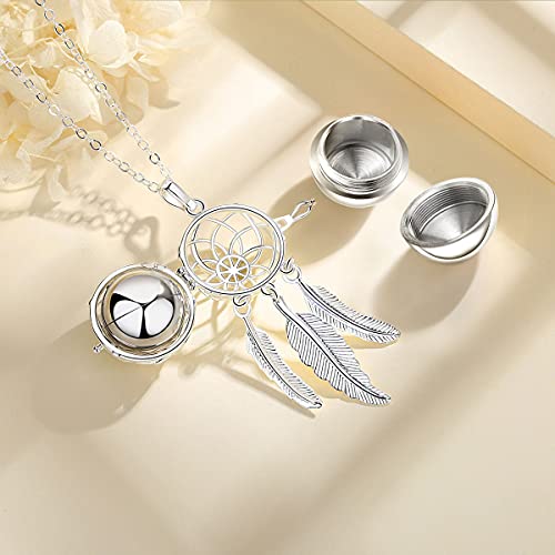 INFUSEU Unique Urn Necklaces for Ashes for Women, Cremation Jewelry for Human Pet Ashes, 24 Inch Chain Dream Catcher Silver