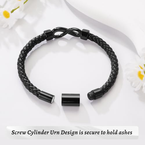 Dletay Urn Bracelet for Ashes Leather Infinity Cremation Bracelet for Men Women Memorial Ashes Keepsake