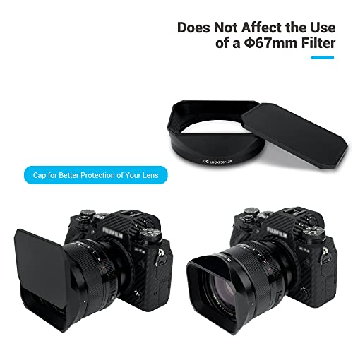 JJC Metal Square Lens Hood with a Hood Cap for Fujifilm XF 56mm F1.2 R WR Lens on Fuji X-T5 X-T4 X-T3 X-T2 X-E4 X-E3 X-E2 X-HS2 X-H2 X-H1 X-T30 II X-T30II X-T30 X-T20 X-T10 X-T200 X-T100 X-S10 Black