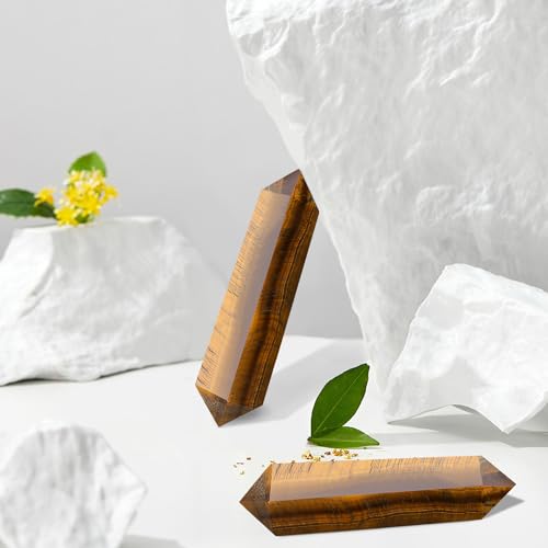 YATOJUZI 3.5" Tiger's Eye Healing Crystals Wand Natural Crystals and Healing Stones Large Hexagonal Crystal Points for Meditation Divination Reiki Energy Balancing 1PCS Yellow