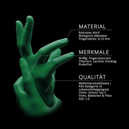AMPRI Biodegradable Nitrile Gloves, Green, Pack of 100/Box, Size S, Powder-Free, Nature Gloves by Med-Comfort: Nitrile Disposable Gloves, Disposable Gloves in Sizes XS, S, M, L, XL | Green, 100pcs/box, size S