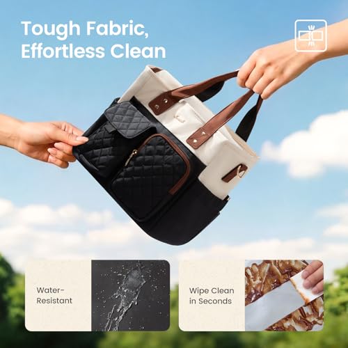 LOVEVOOK Insulated Lunch Box for Women,Large Adult Lunch Cooler Bag Women Black/White/Brown - Quilted Stitch 18L (Extra Large)