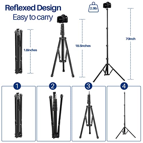 WELLMAKING Light Stand, 72 inches led Light Stand Reverse Folding Light Tripod with U-Shape Camera Flash 180°Swivel Mount Bracket