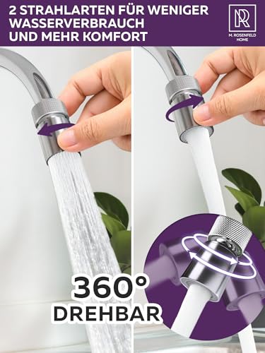 M. ROSENFELD HOME Swivel Tap Attachment - Tap Extension with 2 Jet Types, Rotating Tap for Kitchen & Bathroom - Universal M22 M24 M20 Adapter