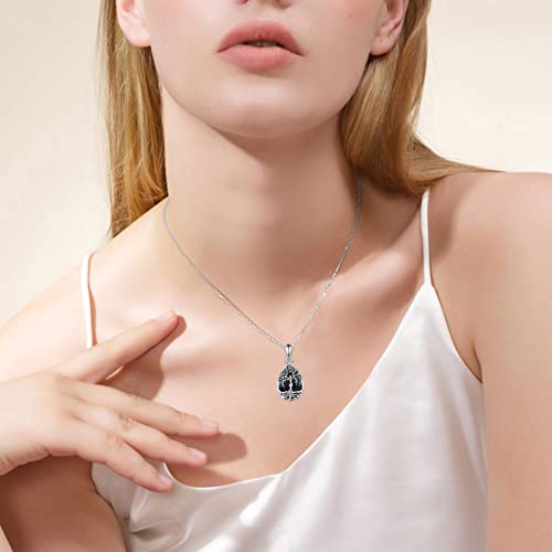 ONEFINITY Tree of Life Urn Necklace for Ashes Sterling Silver Moonstone Black Onyx Mass Agate Cremation Necklace for Ashes Keepsake Memory Jewelry for Women Black onyx tree