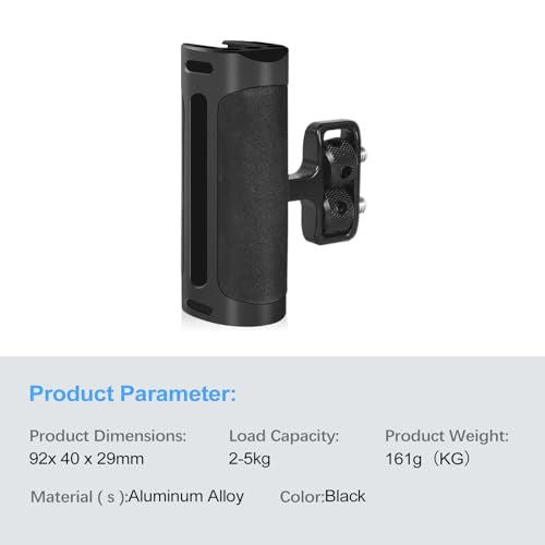 Up and Down Adjustable Left Right Handle Handgrip, Mini Side Handle Handgrip with Cold Shoe Interface and 1/4"-20 Screw Mount for DSLR/Digital Camera Cage