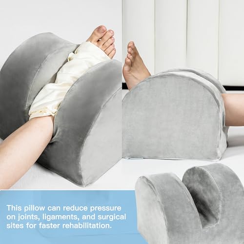 Knee Replacement Pillow for Recovery - Leg Elevation Pillow with Firm Foam for Post-Surgery Sleeping, Hip & Ankle Pain Relief & Swelling Reduction, Includes Washable Velvet Cover (Grey) Single-Layer