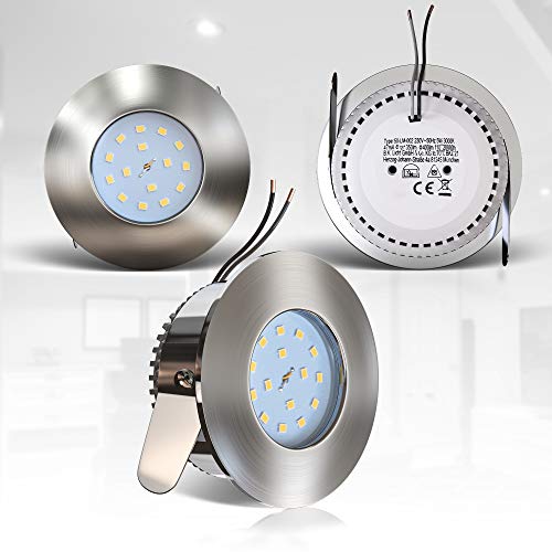 LED Bathroom Recessed Spotlight Ultra Slim Incl. 3 x 5W LED Module 230V IP44 Bathroom Suitable LED Recessed Bathroom Ceiling Light Spotlight, Set of 3 230V, Volt, Round, Warm White Plastic Matte Nickel, EEK A+ 3 x 400 lumen, Installation Depth of Only ...