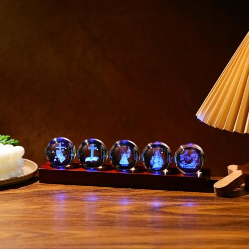 YWHL Religious Christian Gifts for Women Men, 3D Crystal Religious Ball Religious Balls + Colorful Lights (Dark Base)