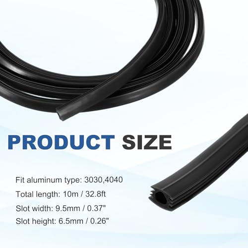 sourcing map 10m / 32.8ft Aluminum Extrusion T Slot Cover Flat Seal, Protection Dust Strip Bracket Insert for 8mm Slot 3030, 4040 Series Aluminum Profile 3D Printer Accessories, 1 Pack(Black) Black 10m x 8mm